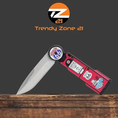 Route 66 Gas Pump Pocket Knife - 4.75" Blade (Red) Trendy Zone 21