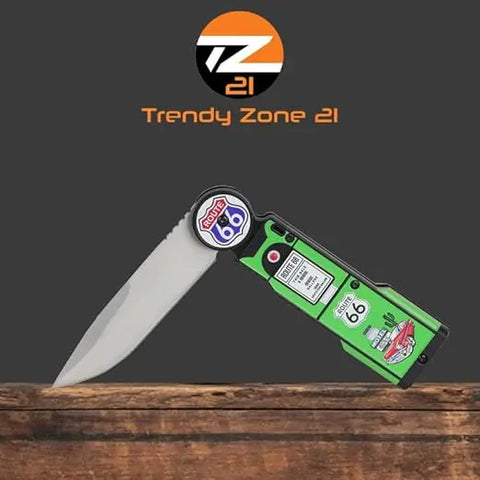 Route 66 Gas Pump Pocket Knife - 4.75" Blade (Green) Trendy Zone 21