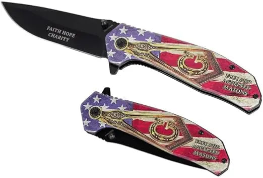 Masonic Folding US Flag Pocket Knife 4.75" Blade Trendy Zone 21