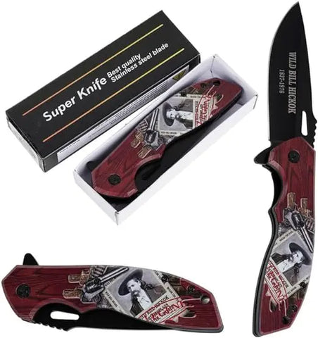 Wild Bill Hickok Pocket Knife, 4.9" Blade - Red Trendy Zone 21