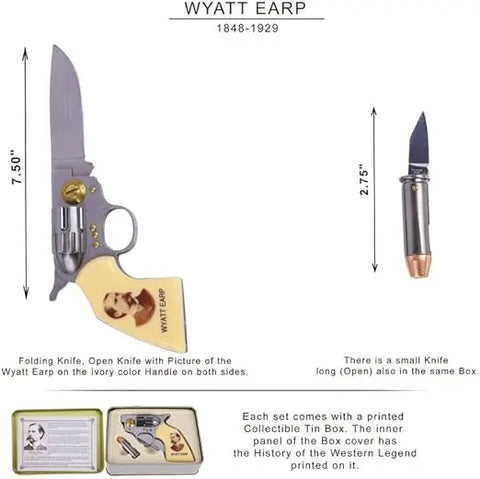 Wyatt Earp Folding Knife, 2-in-1 Collectable Tin Box Set Trendy Zone 21