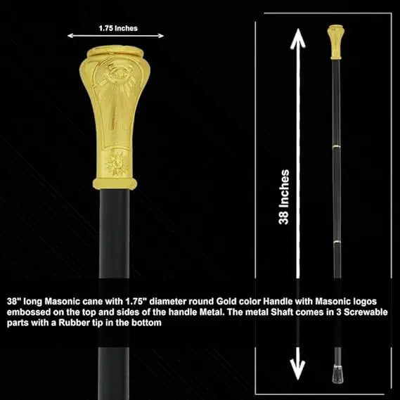 Gold Masonic Walking Cane 38" Trendy Zone 21