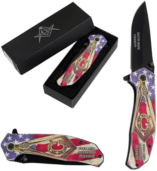 Masonic Folding US Flag Pocket Knife 4.75" Blade Trendy Zone 21