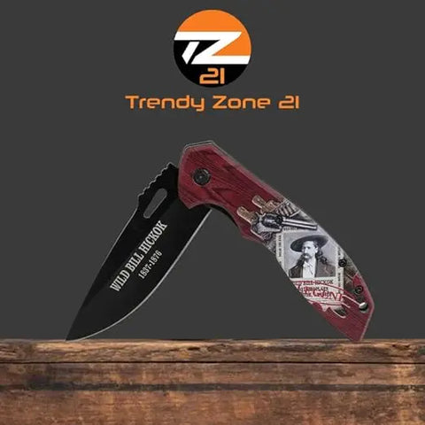 Wild Bill Hickok Pocket Knife, 4.9" Blade - Red Trendy Zone 21