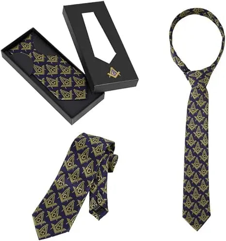 Men's Masonic Compass & Square Logo Necktie Trendy Zone 21