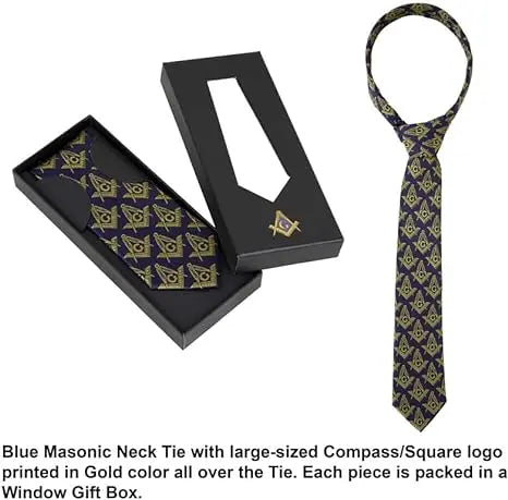 Men's Masonic Compass & Square Logo Necktie Trendy Zone 21