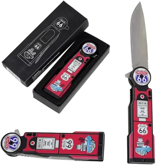 Route 66 Gas Pump Pocket Knife - 4.75" Blade (Red) Trendy Zone 21