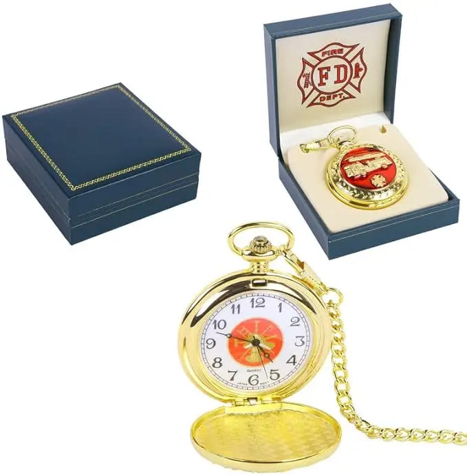 Fire Dept. Truck Pocket Watch Gold Trendy Zone 21