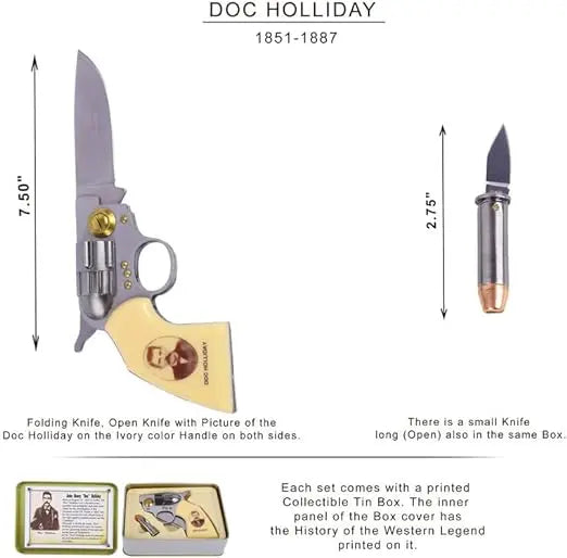 Doc Holliday Folding Knife, 2-in-1 Collectable Tin Box Set Trendy Zone 21