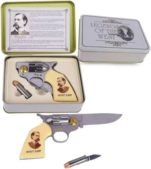 Wyatt Earp Folding Knife, 2-in-1 Collectable Tin Box Set Trendy Zone 21