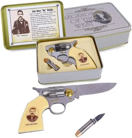 Doc Holliday Folding Knife, 2-in-1 Collectable Tin Box Set Trendy Zone 21