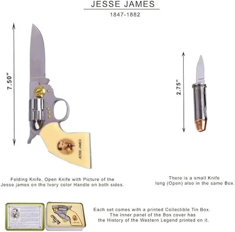 Jesse James Folding Knife, 2-in-1 Collectable Tin Box Set Trendy Zone 21