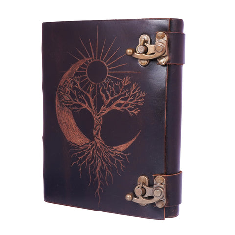 Sun Moon Tree Leather Journal – Handmade Brown Notebook