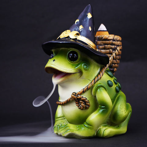 Whimsical Frog with Hat Backflow Incense Burner – 5 x 3 Inch