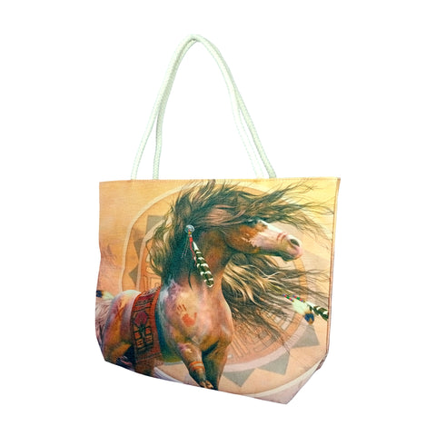 Spirit Warrior Jute Tote Bag 17 x 15 x 4.5 Inch | Eco-Friendly Durable Shopping Shoulder Bag