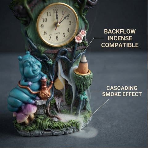Caterpillar Clock Backflow Incense Burner – Decorative Backflow Incense Cone Holder with Caterpillar and Clock Design