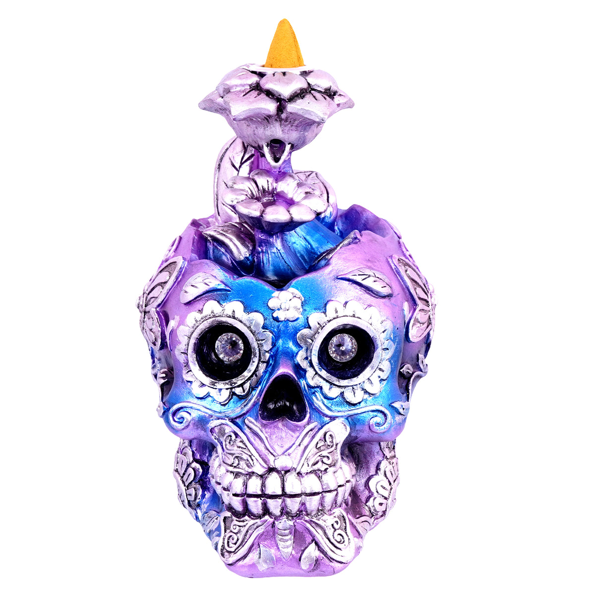 Metallic Skull Backflow Incense Burner | 6 x 6 x 4 Inches Dark Home Décor