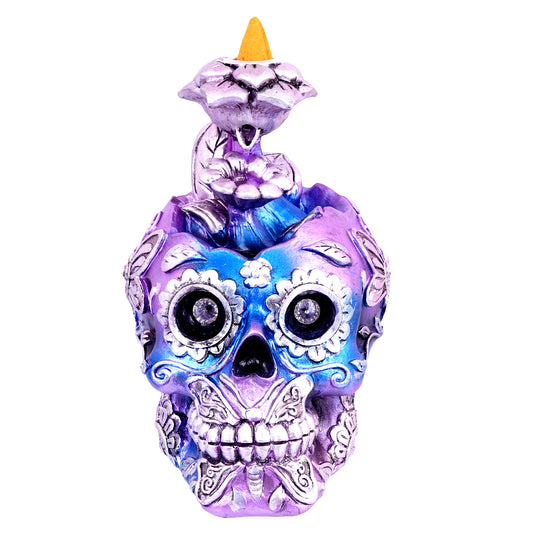 Metallic Skull Backflow Incense Burner | 6 x 6 x 4 Inches Dark Home Décor