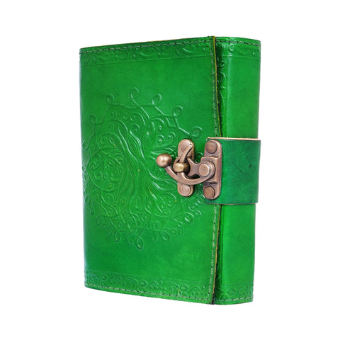 Green Embossed Leather Journal – 5x7 Handmade Vintage Notebook