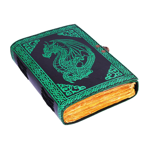 Green Dragon Protector Embossed Leather Journal Handmade Notebook