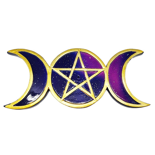 Pentagram Moon Incense Burner 8x3.5 Inch – Decorative Crescent Moon Incense Holder
