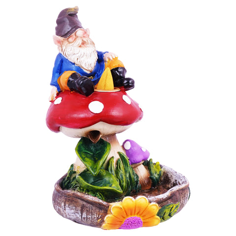 Gnome on a Mushroom Backflow Incense Burner – 7 Inch Decorative Incense Holder