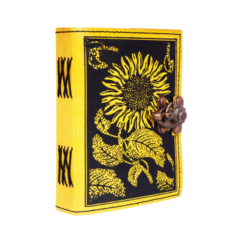 Sunflower Embossed Leather Journal – Handmade 5x7 Notebook