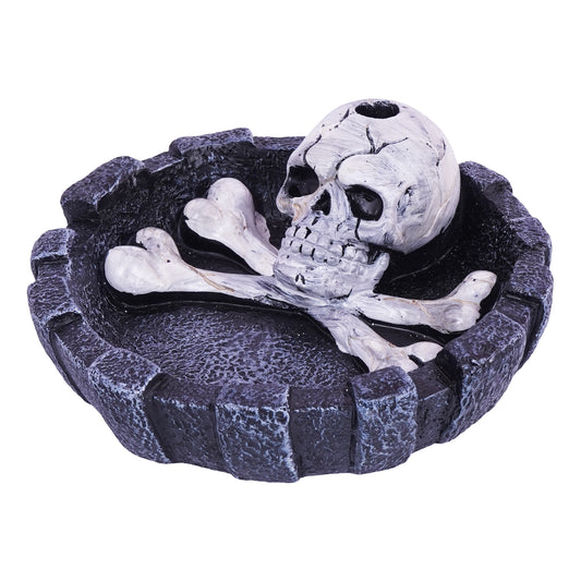 Skull and Crossbones Ashtray with Snuffer 4.25 Inch Hand-Painted Cold Cast Resin