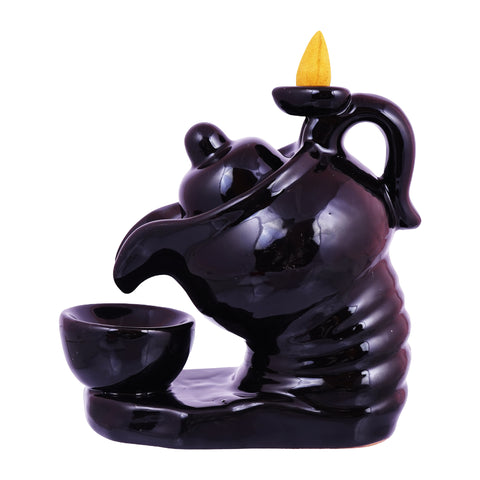 Black Ceramic Teapot Backflow Incense Burner | 5 Inches Tall