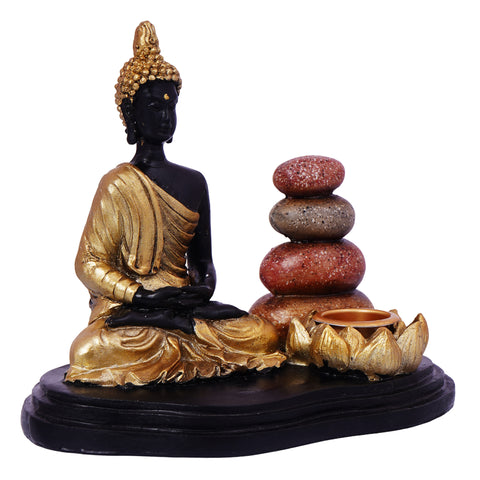 Buddha Incense Burner – 5 x 4.5 Inch Hand-Painted Cold Cast Resin Holder for Stick & Cone Incense