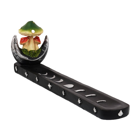 Mushroom on Moon Incense Burner – Hand-Painted Cold Cast Resin Holder for Stick Incense