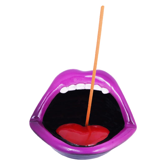 Vampire Lips & Teeth Incense Burner – 5 x 4 x 3 Inch Hand-Painted Cold Cast Resin