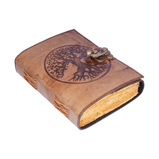 Tree Of Life Embossed Leather Journal w/Metal Closure - 5"x7" | Handmade Embossed Leather Notebook