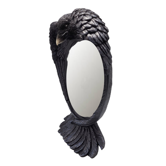 Raven Mirror – 12 x 9 x 3 Inch Hand-Painted Cold Cast Resin