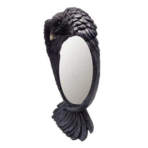 Raven Mirror – 12 x 9 x 3 Inch Hand-Painted Cold Cast Resin