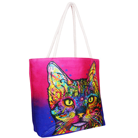 Dean Russo Techno Jute Shiva Cat Tote Bag | 17 x 15 Inches | Eco-Friendly Reusable Shopping Tote