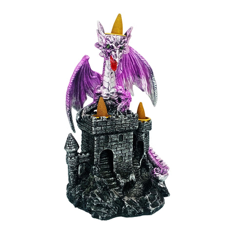 Purple Dragon Backflow 3 Cone Incense Burner Protecting Castle 8 Inch for Home