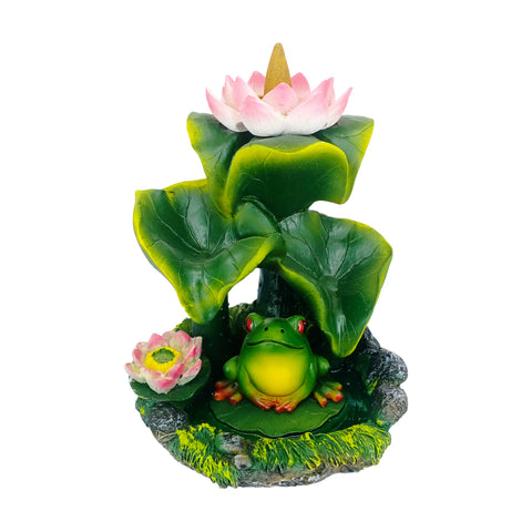 Frog Under Lily Pads Flower Backflow Incense Burner Nature-Themed Decor for Home