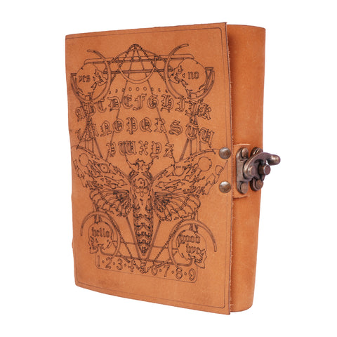 Soft Leather Spirit Moth Journal 5x7 – Handmade Embossed Leather Notebook