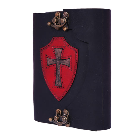 Red Shield Leather Journal – Handmade 5x7 Vintage Notebook with Embossed Shield Design