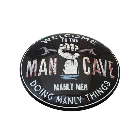 Man Cave Manly Decorative Wall Plate Premium Round Metal Vintage-16-Inch