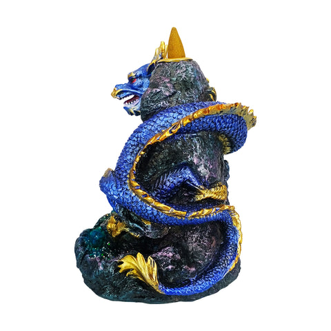 Blue Dragon Backflow Incense Burner LED Crystal 6" for Meditation & Home Décor