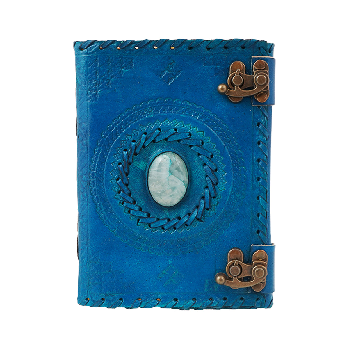 Blue Embossed Leather Journal – Handcrafted Leather Bound Notebook