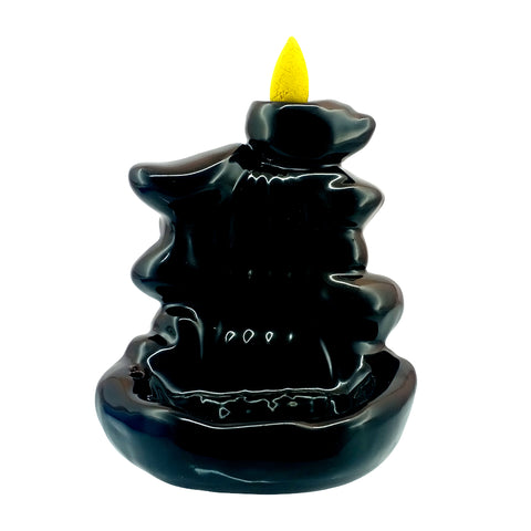 Black Ceramic Wide Steps Backflow Incense Burner – 5 x 4 x 3 Inch