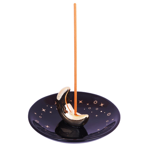 Ceramic Moon Incense Holder – 5 Inch Round Ash Catcher | Handcrafted Moon-Themed Burner for Sticks