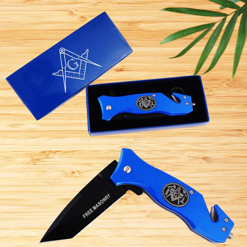 Masonic Folding Knife, Engraved Masonic Logo Expertly Crafted, Symbolic Utility for Masons | Perfect for EDC, & Ceremonial Use with Superior Durability, Iconic Masonic Emblems, Ideal for Collectors (Black) Trendy Zone 21