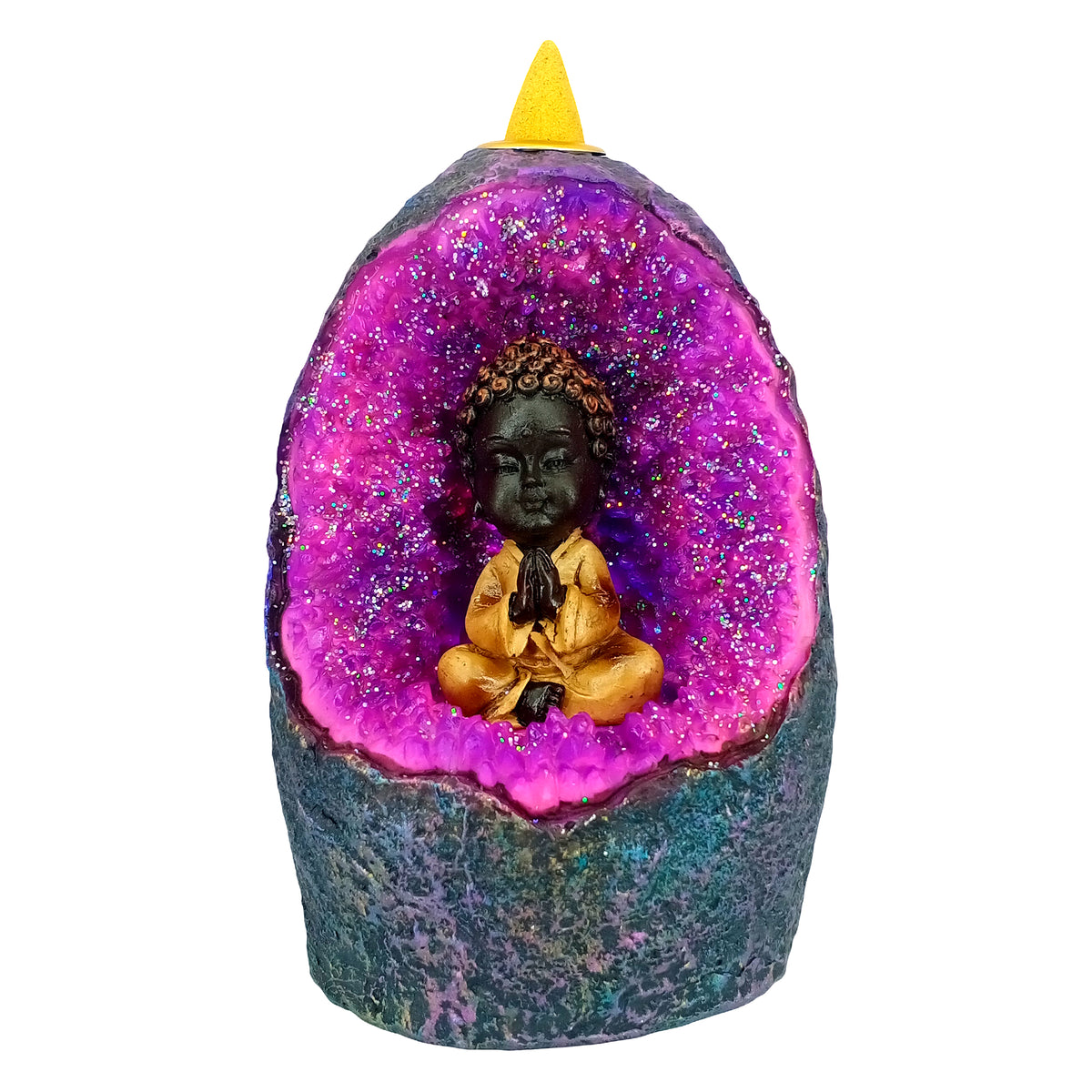 Buddha Crystal Cave Backflow Incense Burner LED Light Yoga