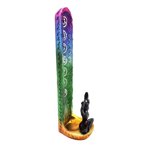 Yoga Goddess Seated Mountain Pose Chakra Incense Burner 9.5" Multicolor Handcrafted Resin