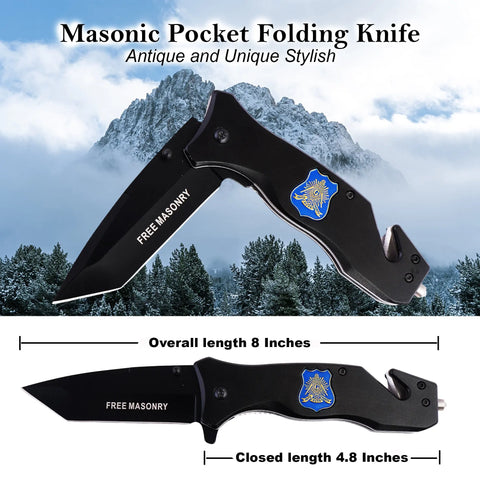 Masonic Folding Knife, Engraved Masonic Logo Expertly Crafted, Symbolic Utility for Masons | Perfect for EDC, & Ceremonial Use with Superior Durability, Iconic Masonic Emblems, Ideal for Collectors (Blue) Trendy Zone 21