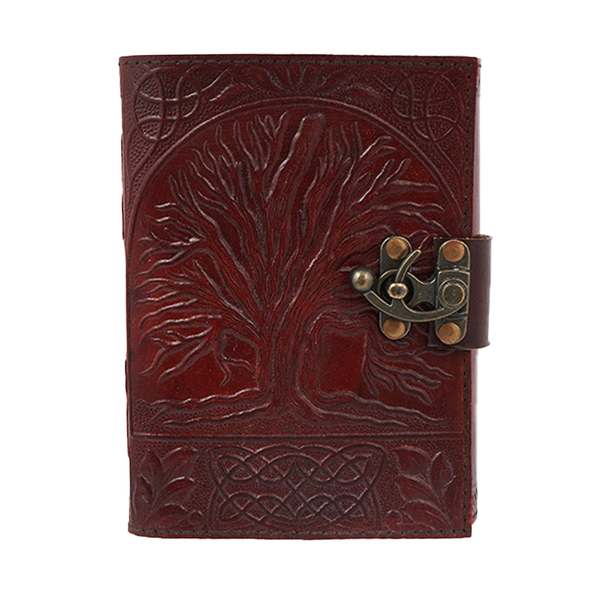 Tree of Life Leather Journal with Secure Metal Lock – 5 x 7 Inch Handmade Notebook